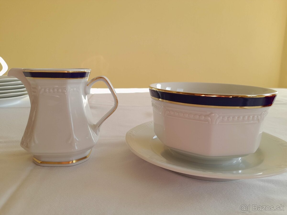 Porcelánová súprava Biela s kráľovskou modrou - kompletná - 6