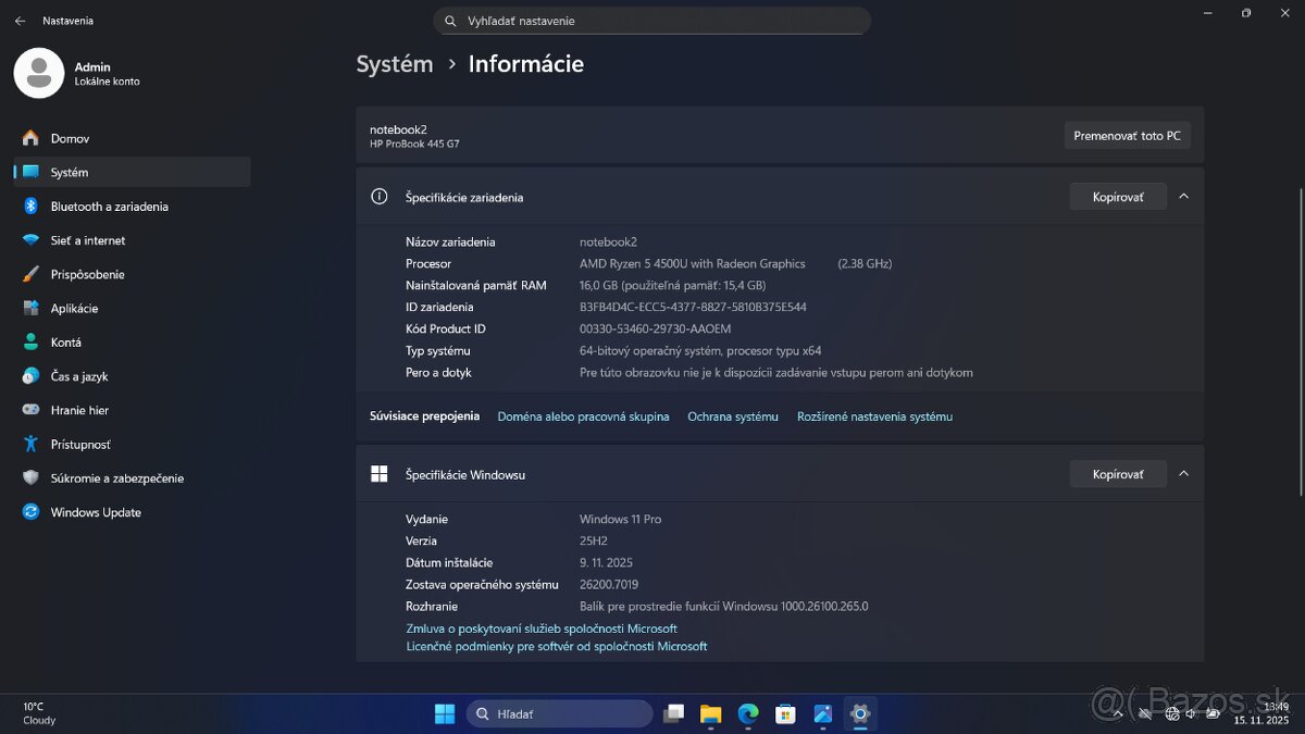HP ProBook 445 G7 – Ryzen 5 4500U, 16 GB RAM, 512 GB NVMe SS - 6