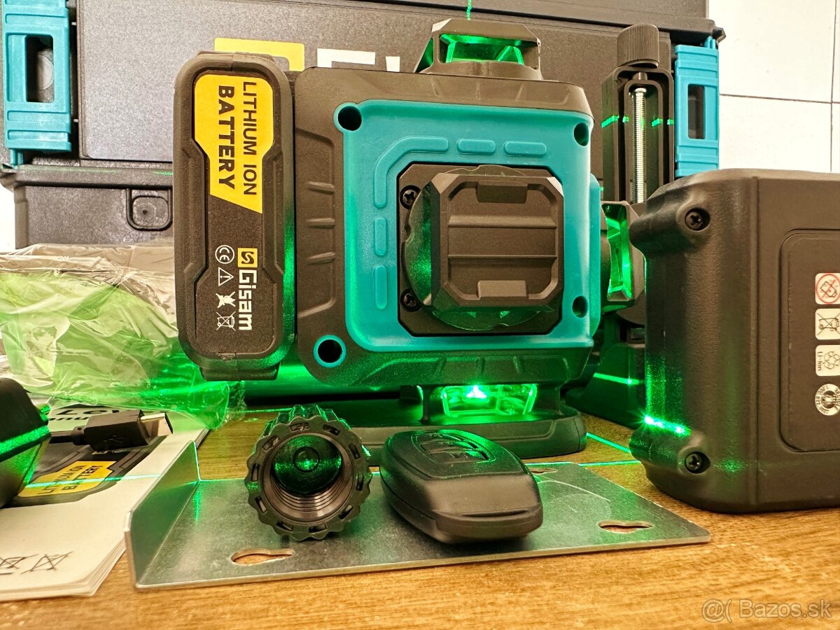 Zelený 4D samonivelačný laser Gisarn so statívom + 2 batérie - 6