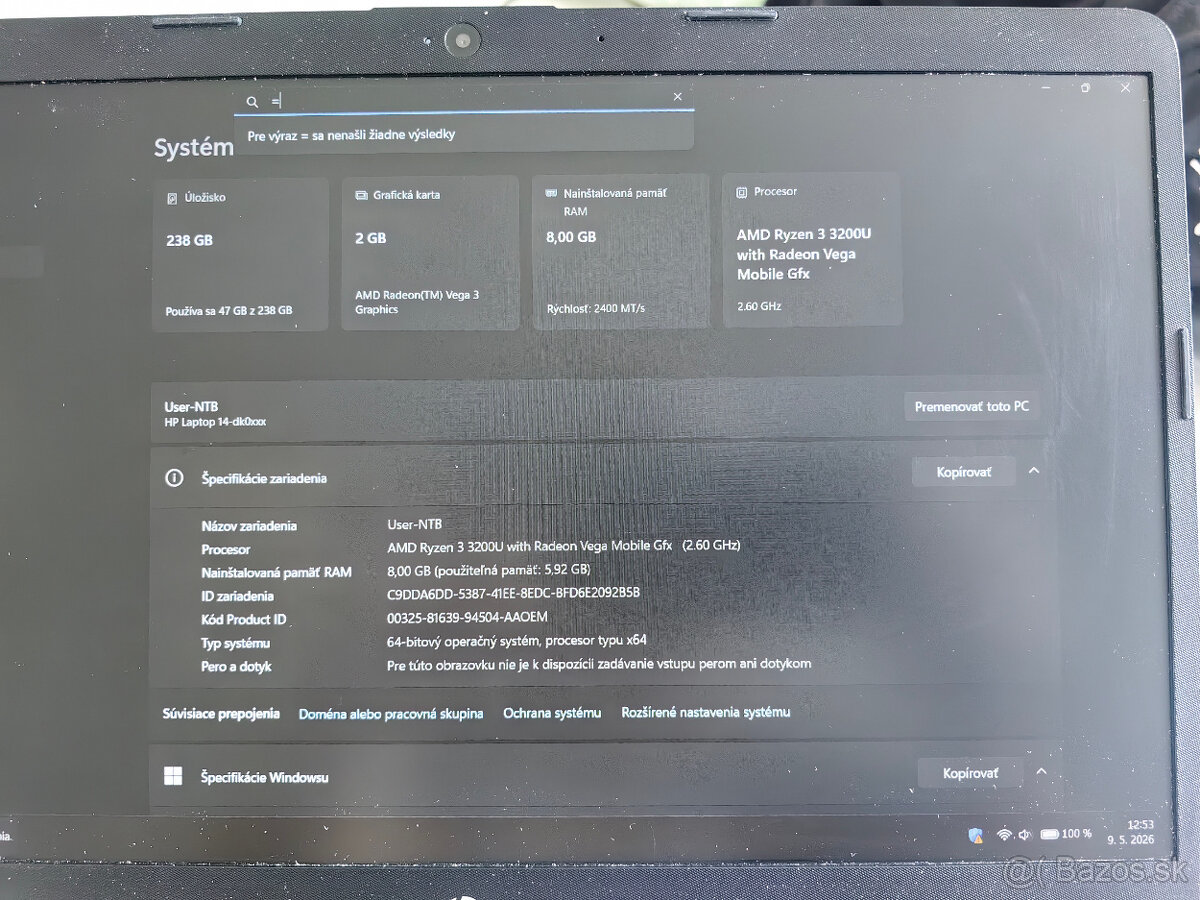 Notebook HP 14-dk0500nc , takmer nová batéria - 6