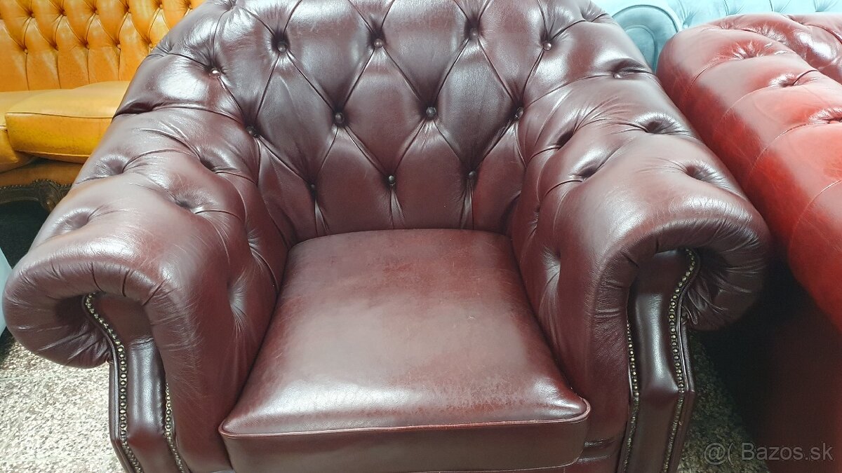 Chesterfield štýl,kožená sedačka 3+1,ZĽACNENÁ - 6
