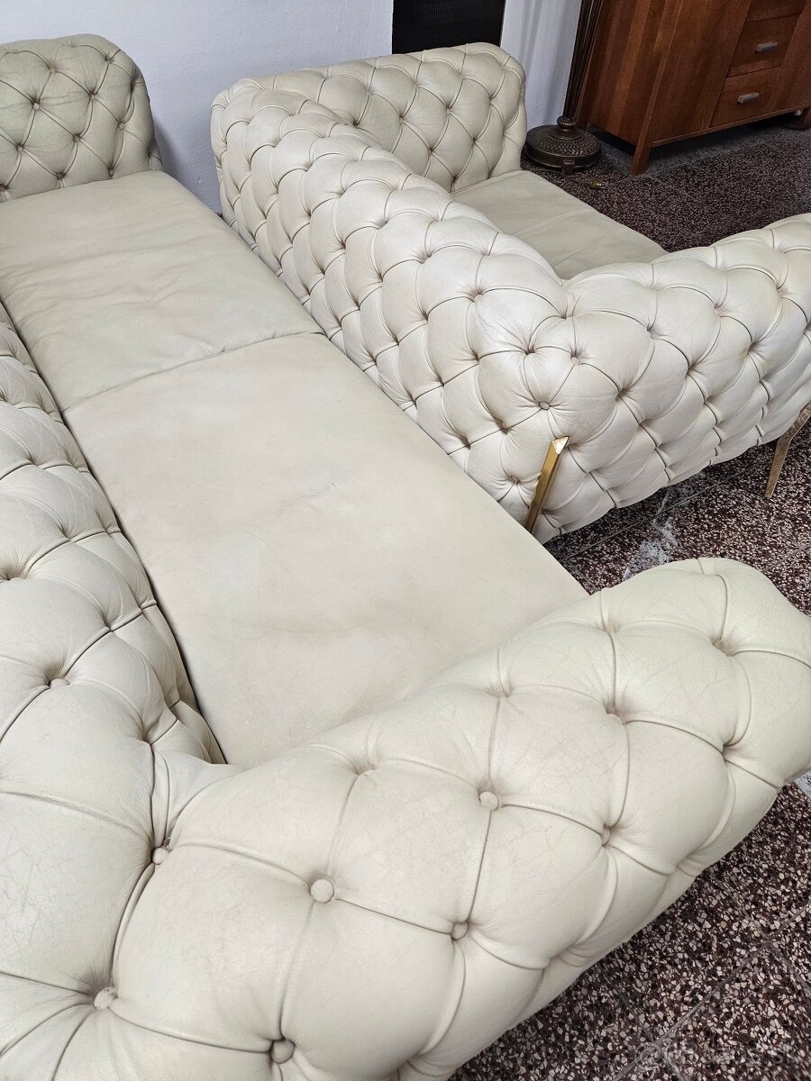 CHESTERFIELD ŠTÝL-CALIA ITALY,KOŽENÁ SEDAČKA 3+2+1,NEROZŤ. - 6