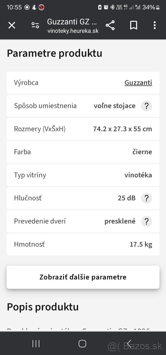 Predám chladničku vína Guzzanti GZ 1226,TOP stav,nepoškodená - 6