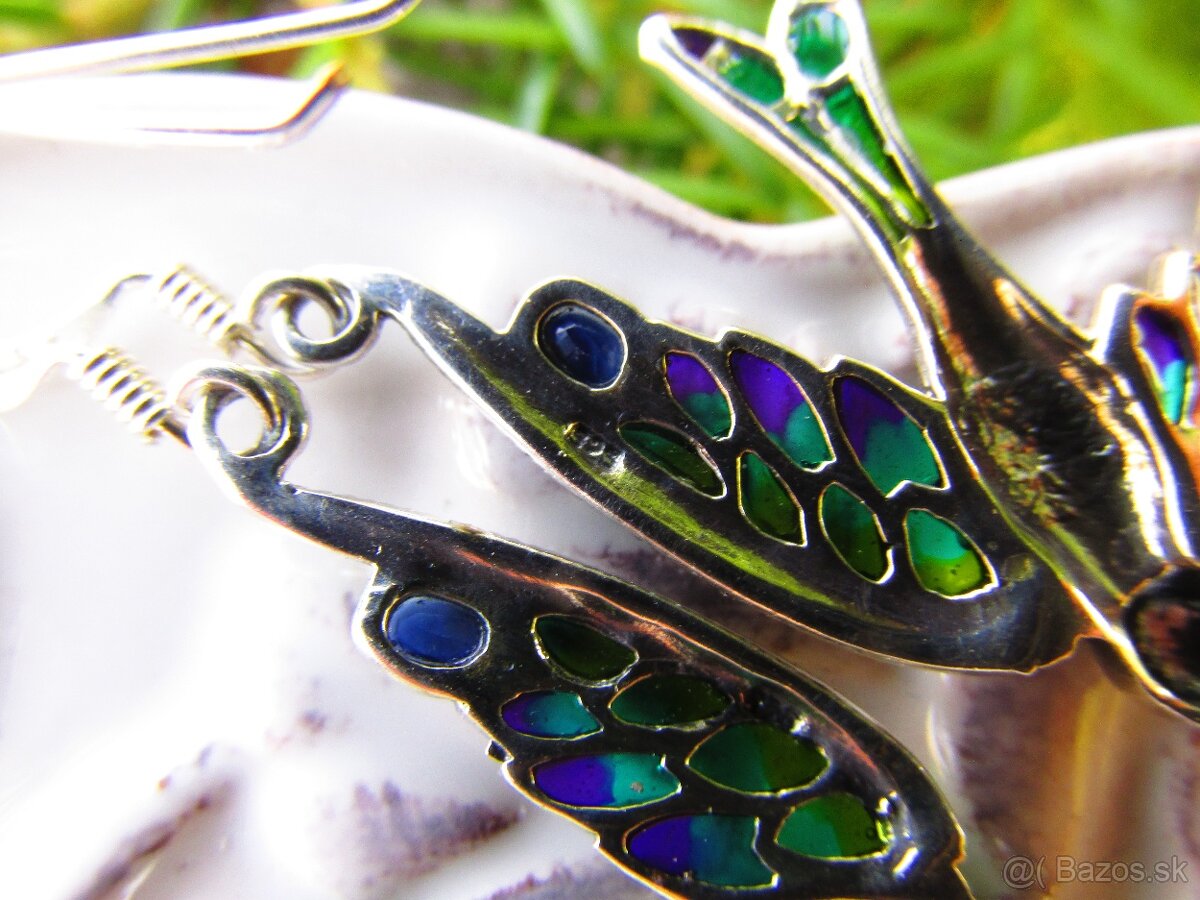 Strieborné náušnice osádzané markazitmi a smaltom, Ag 925 - 6