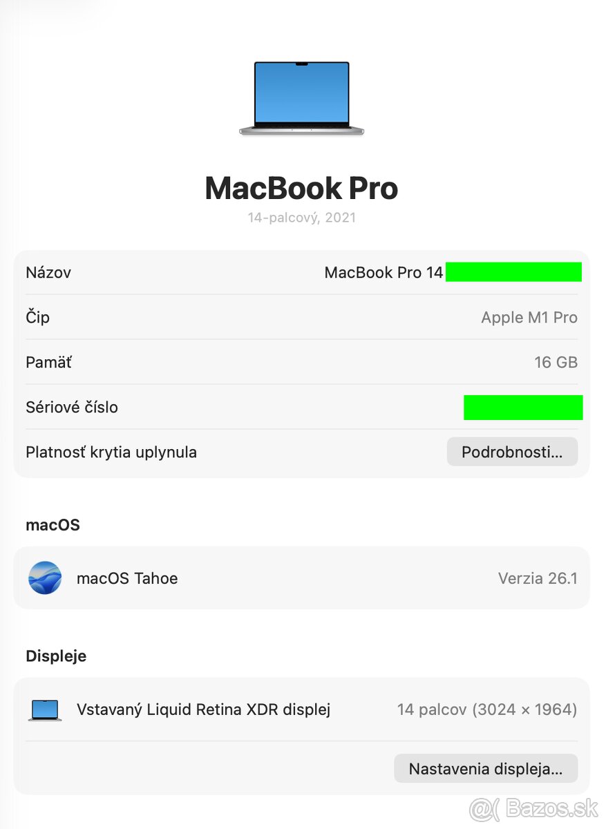 Predám MacBook Pro 14” (M1 Pro, 2021) + BONUS - TN - 6
