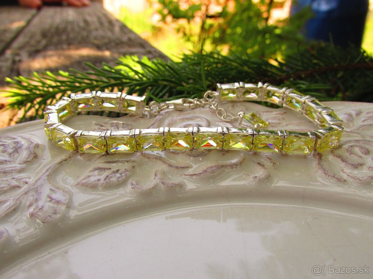 Strieborný náramok so žltými kamienkami, Ag 925 - 6