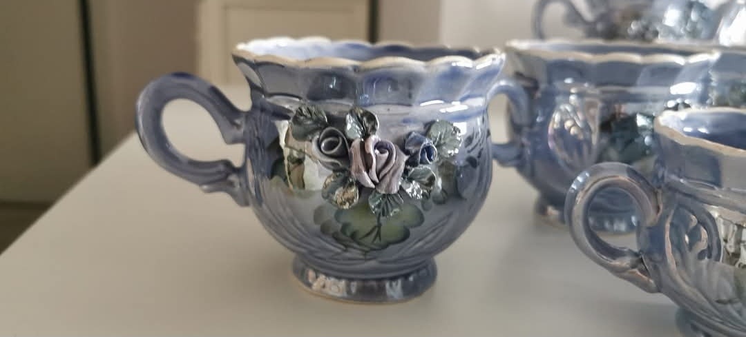 Predám keramickú modrú čajovú súpravu - 6