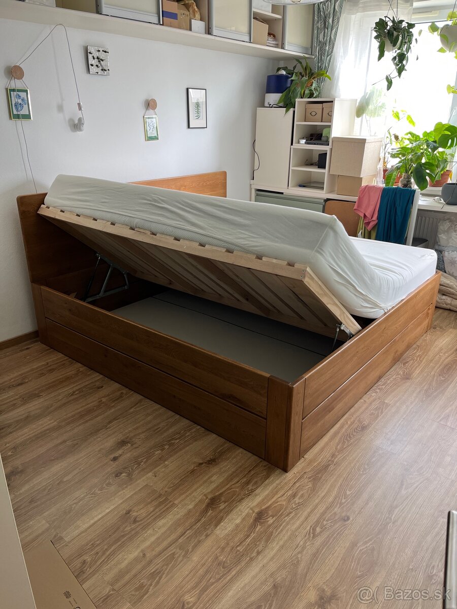 Dubová posteľ - úložný priestor, výklopné rošty - 6