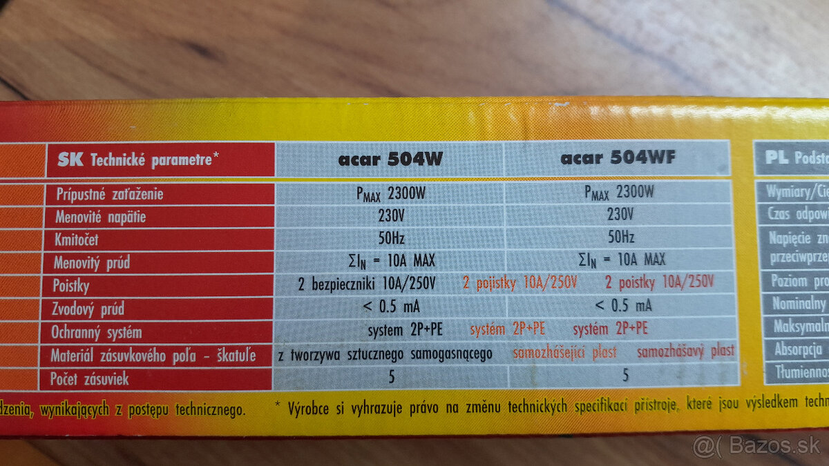 Prepäťová ochrana Acar 504W - predlžovačka - 6