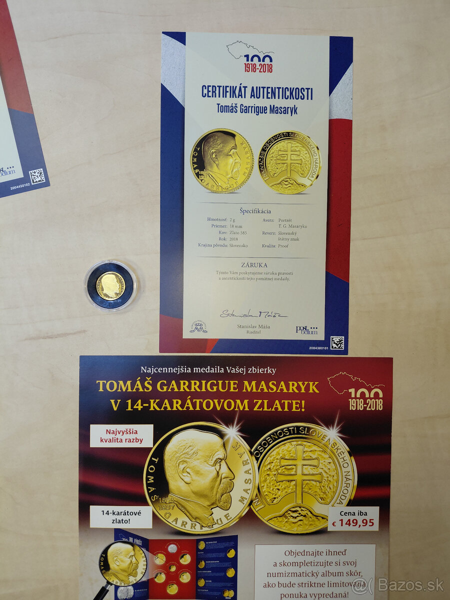 zlatá minca TGM - 6