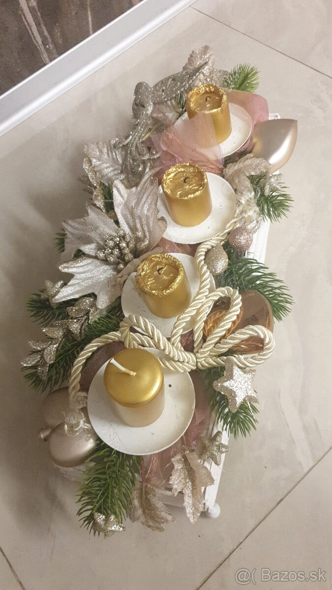 adventný vianočný sviatočný veniec + ozdobné hviezdy z dr - 6