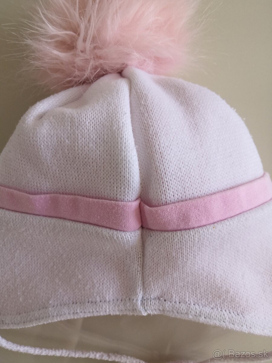 Zimná čiapka - biela s mašľou v.48-50 - 6