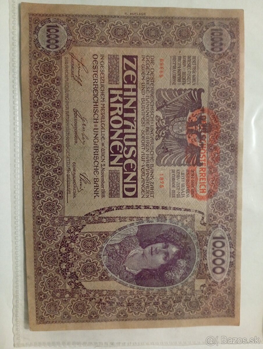 Predám vzácnu 10000 Korona 1918 seria2 - 6