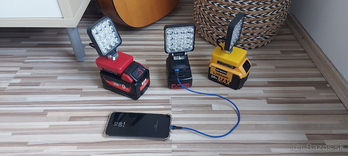 Svietidlo Aku DeWALT+Milwaake+Bosch18V+2xUSB s nabíjaním USB - 6