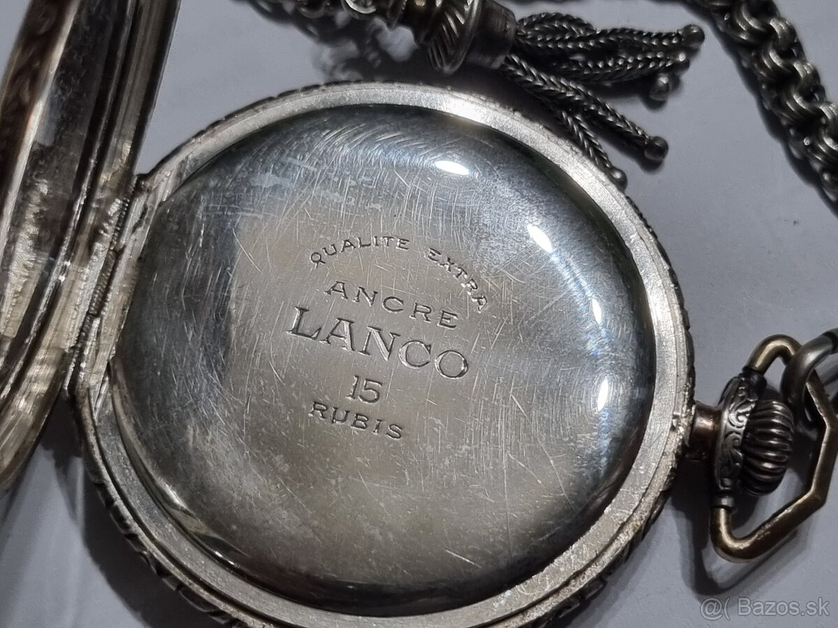 Strieborné, vreckové hodinky,Lanco. - 6