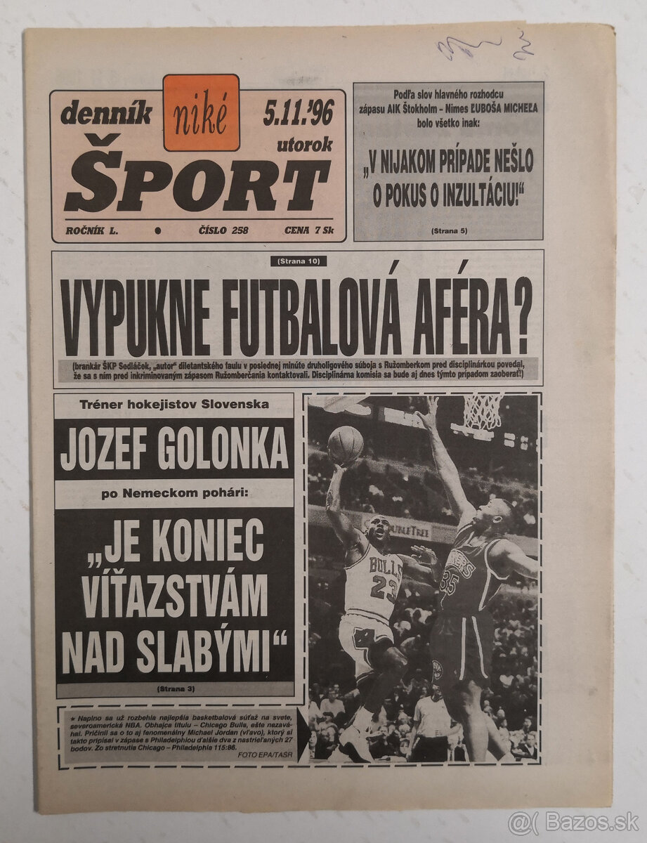 Staré noviny Denník Šport 3 - 6