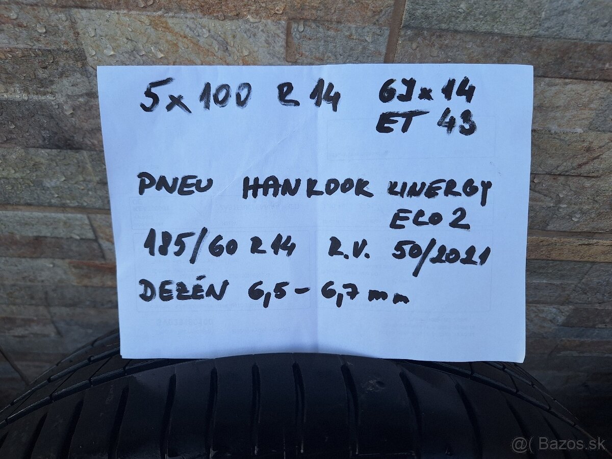 5x100 R14 + pneu 185/60 R14 HANKOOK - 6