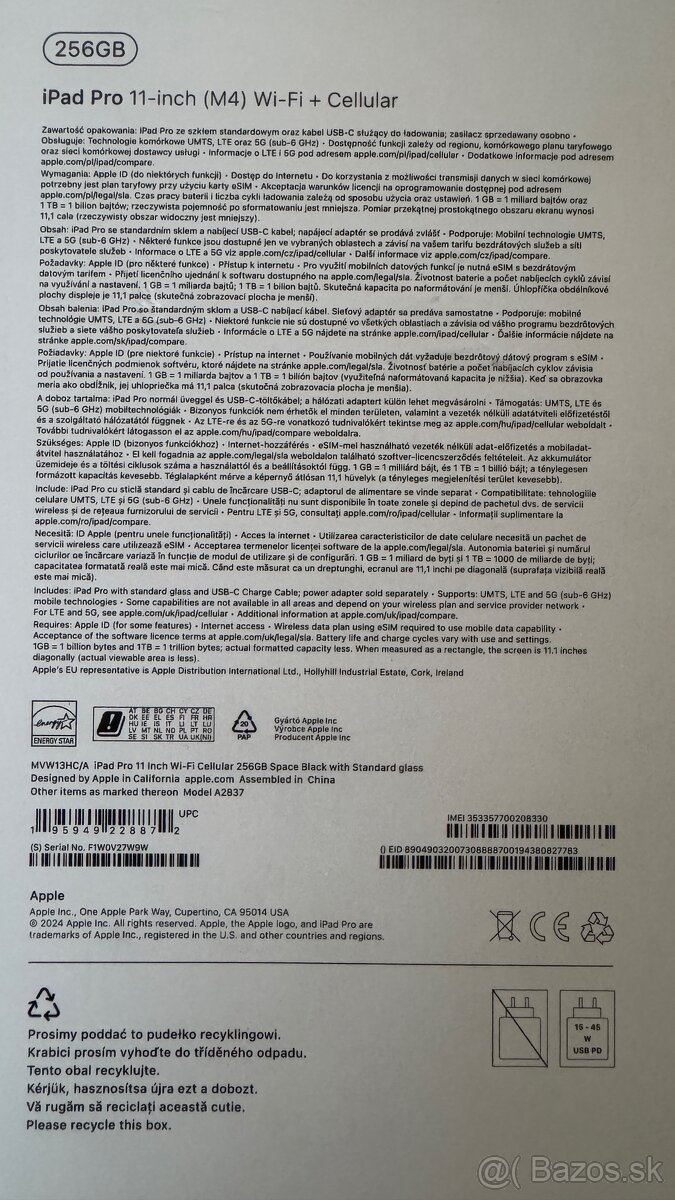 Predám iPad Pro 11” (M4), 256 GB, verzia Wi-Fi + Cellular, f - 6