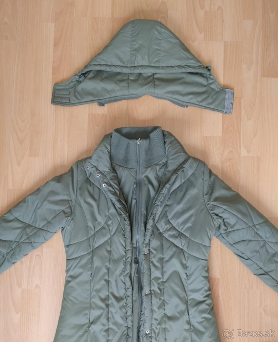 Dámsky dlhý zimný olivovo zelený kabát - 6