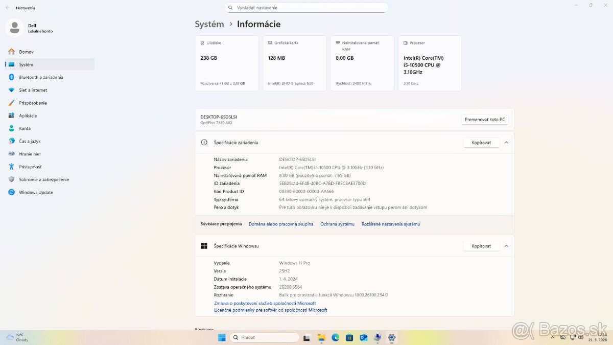 Dell OptiPlex 7480 All in one - 6