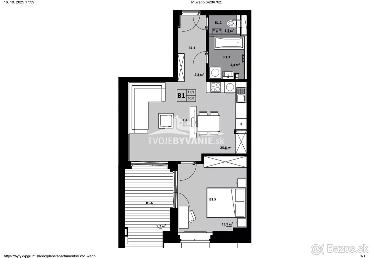 2 izbový byt s loggiou KVP Grunt č. 1 - 6