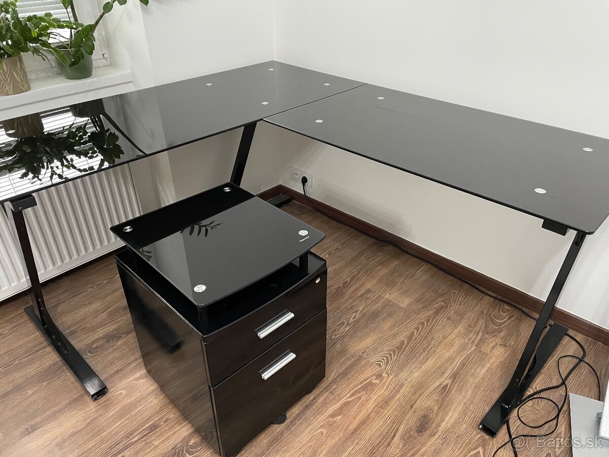 Sklenený pracovný stôl rohový - 6