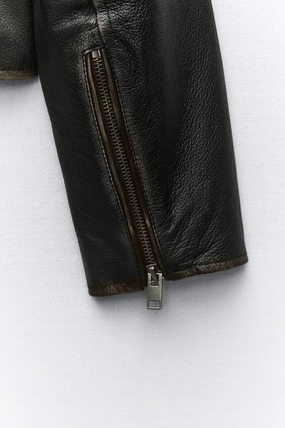 Skrátená kožená bunda ZARA so zničeným efektom. - 6