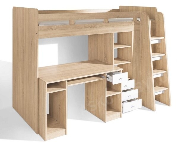 Detská poschodová posteľ so stolíkom dub sonoma/biela - 6