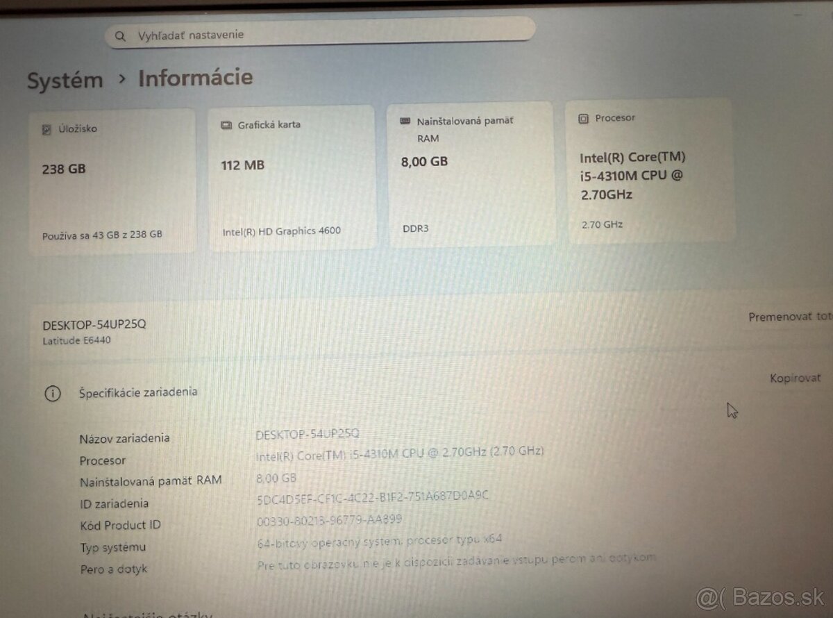 Dell Latitude E6440 i5 / 8GB / SSD / Win11 originál - 6