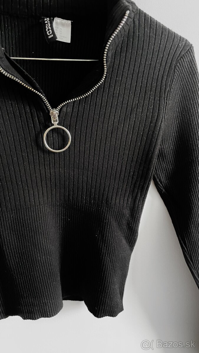 H&M Čierny crop rolák so zipsom XS 34 - 6