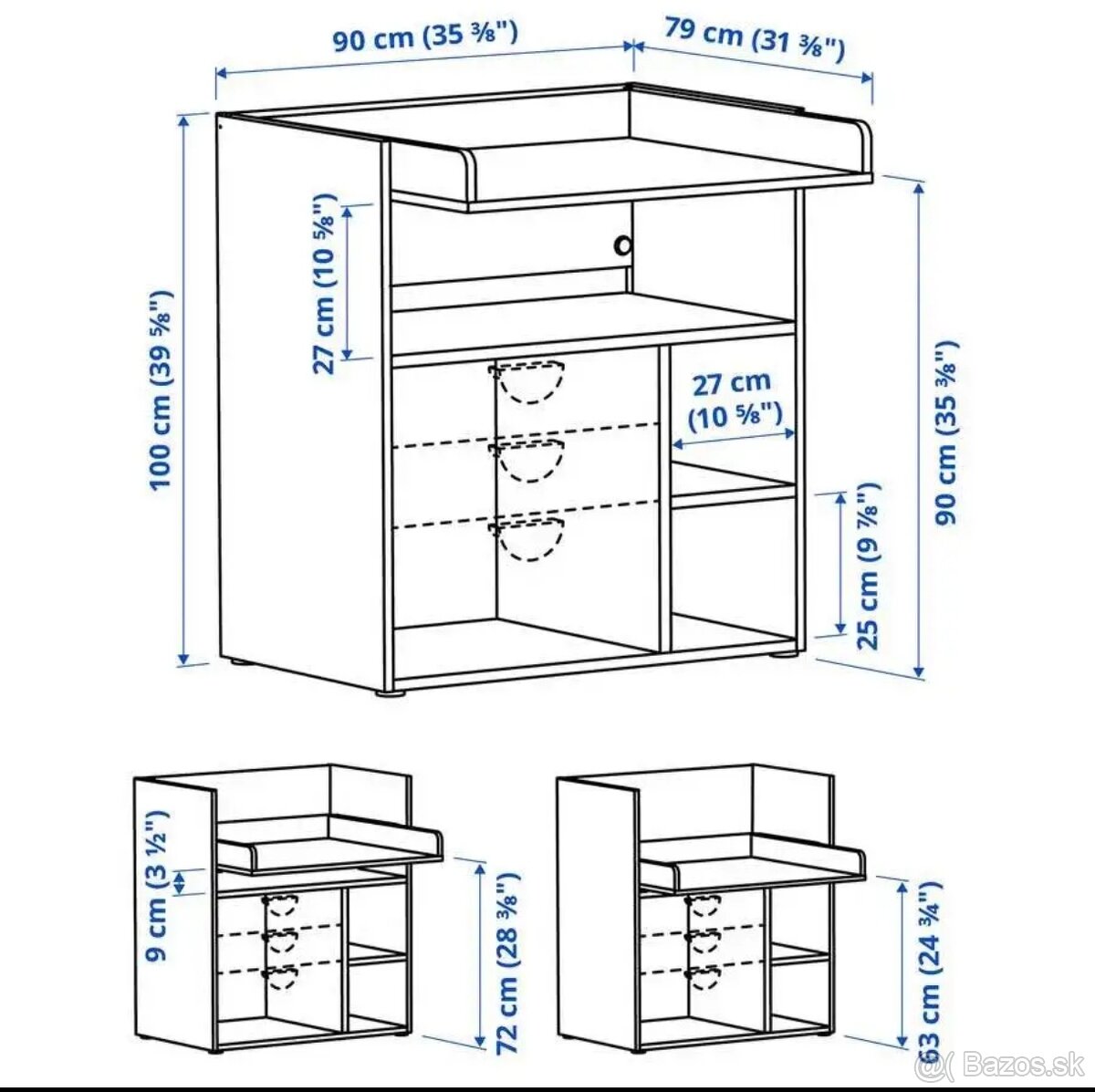SMÅSTAD Prebaľovací stôl/lavice, biela - 6