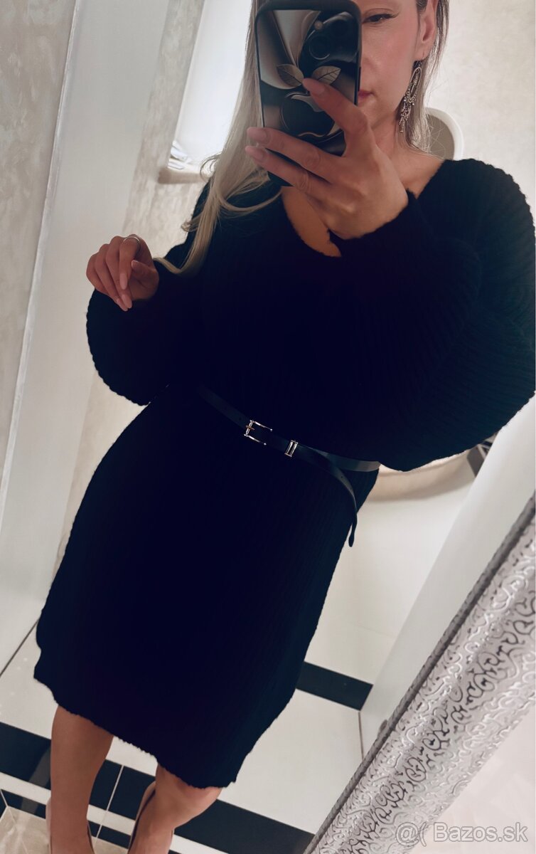 Damske pletene šaty s opaskom Mirella black - 6