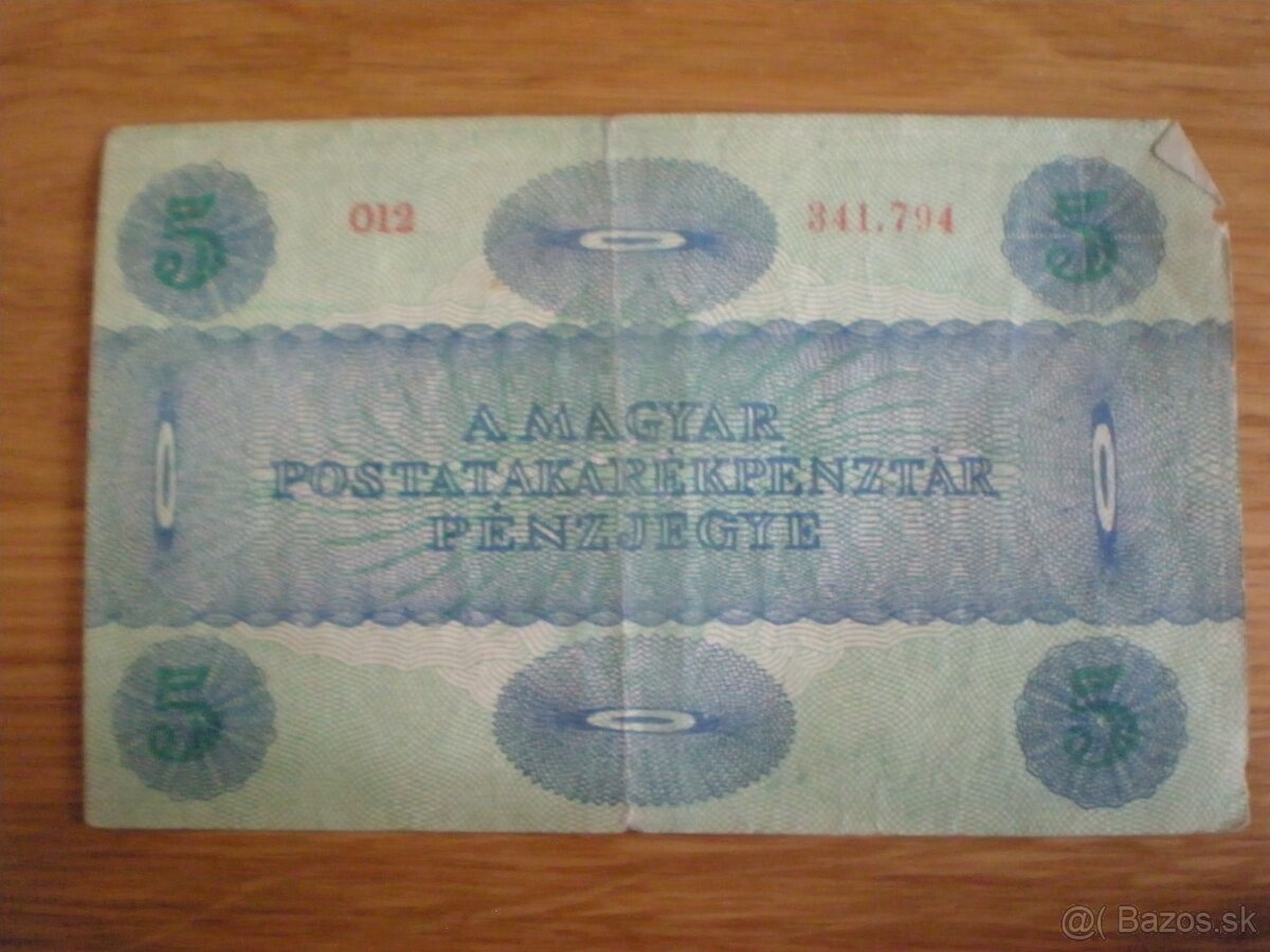 Bankovky 20 korún z roku 1913; 5 korún z roku 1919 - 6