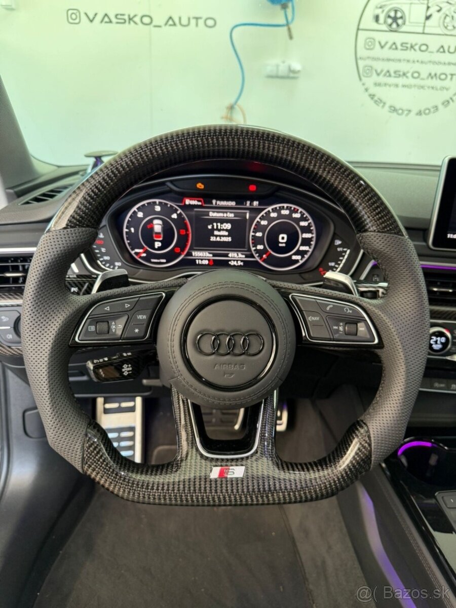 AUDI VOLANT KARBONOVY ZKOSENY s airbagom a RS padlami - 6