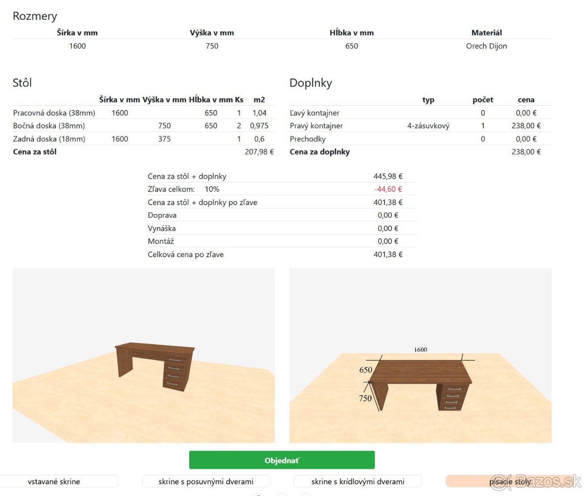 Pisaci stol - 160 x 65, masiv, orech, woodservice - 6