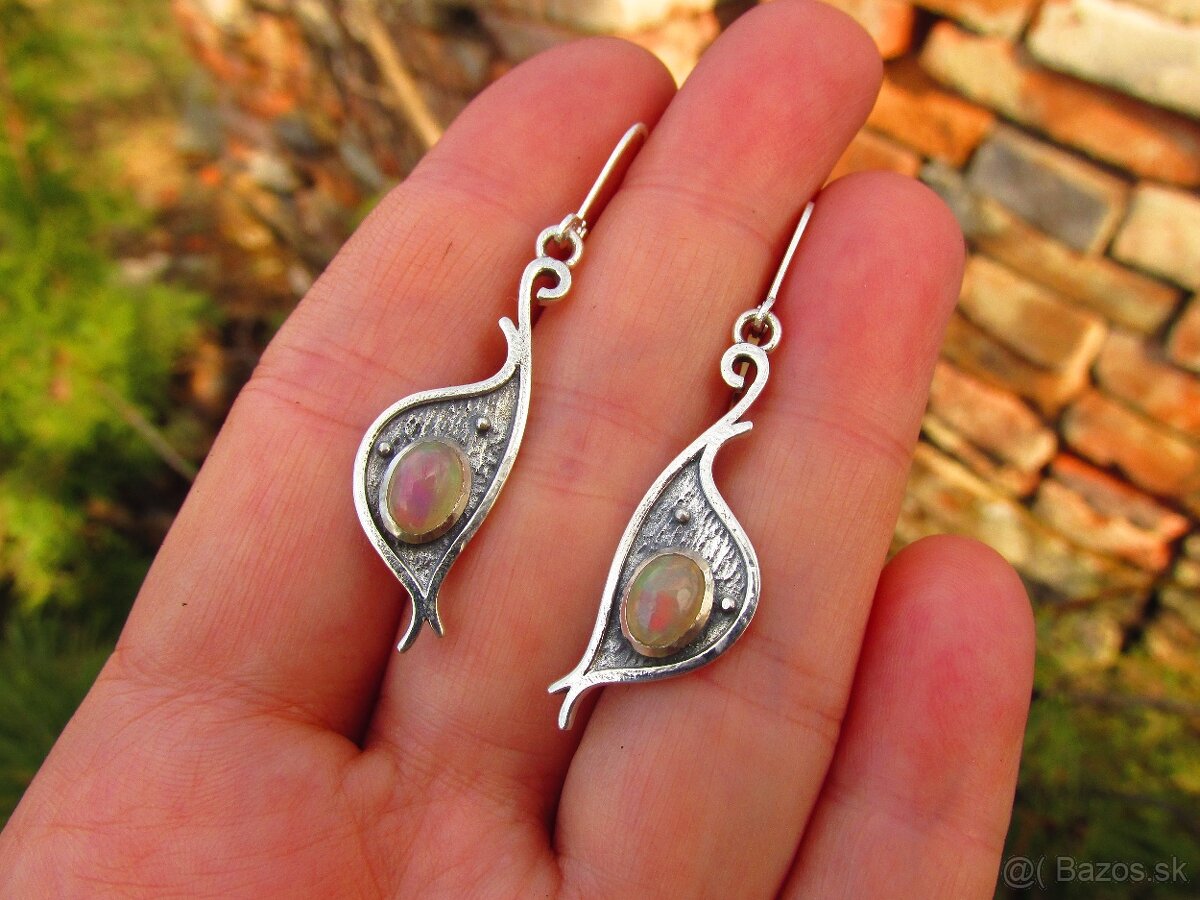 Strieborné náušnice osádzané kameňom Opál, Ag 925 - 6