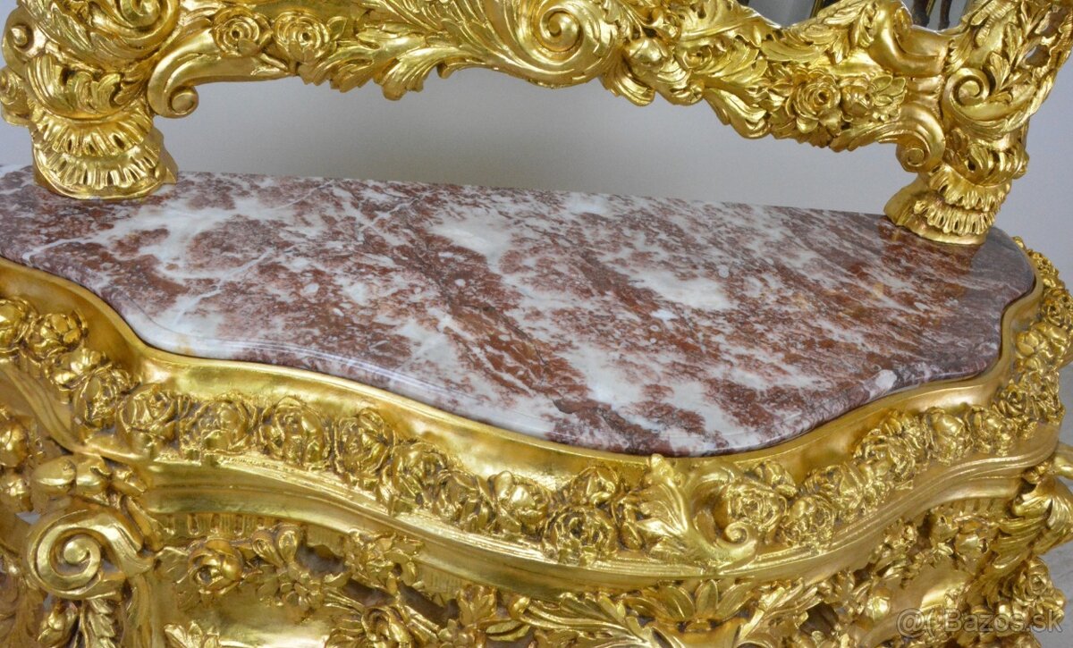 Zámecká konzola se zrcadlem - masiv - řezbovaná - 6