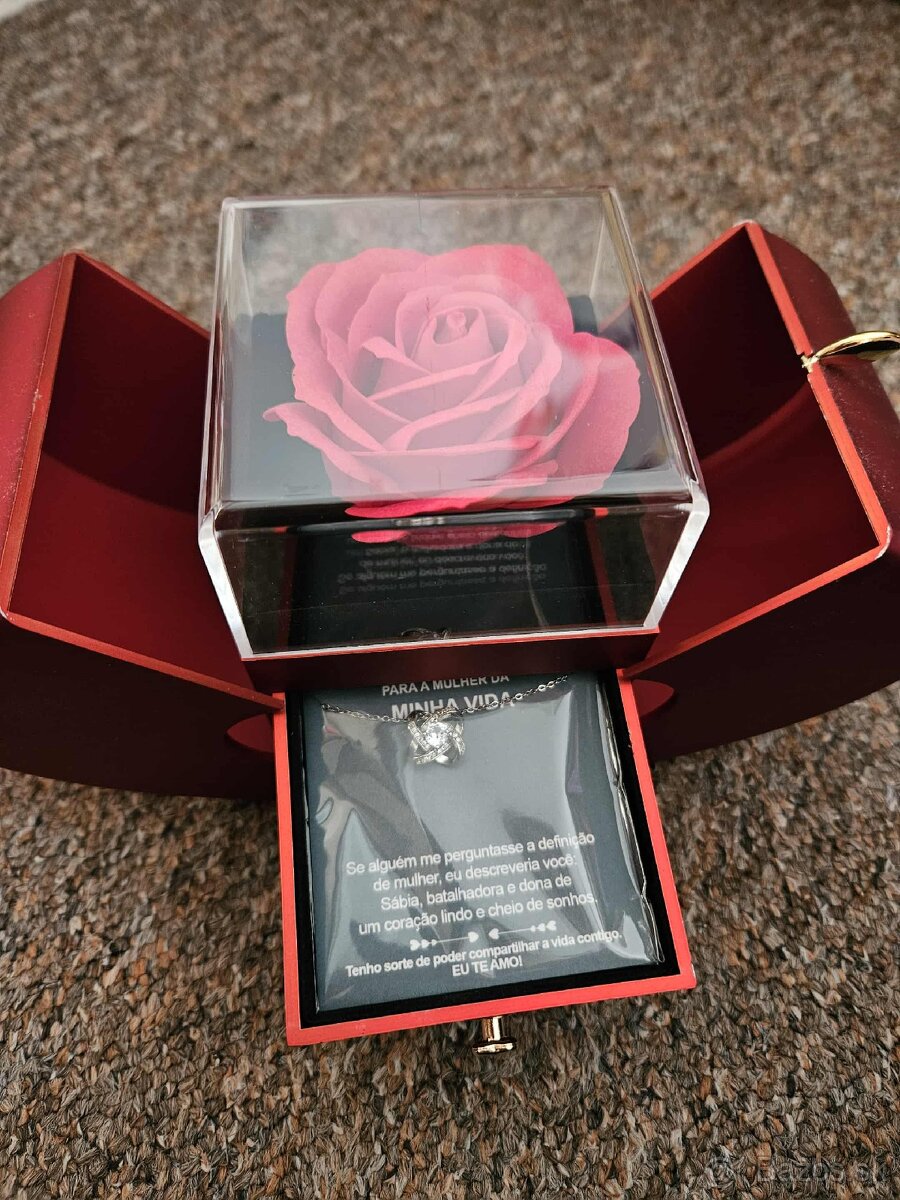 Darčekový Set: Večná Ruža a Náhrdelník - Krabička Srdce - 6