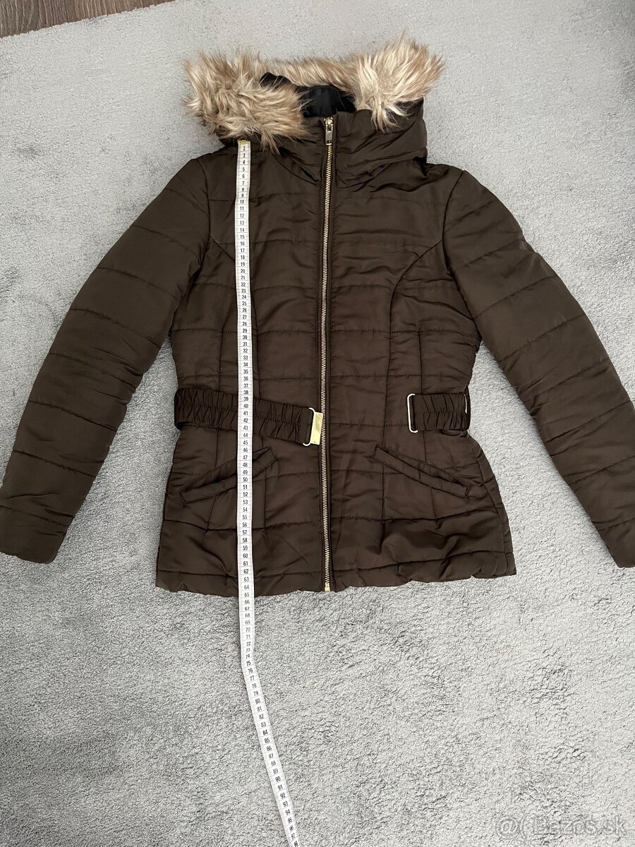 H&M damska zimna paperova kaki/hneda bunda M s opaskom - 6