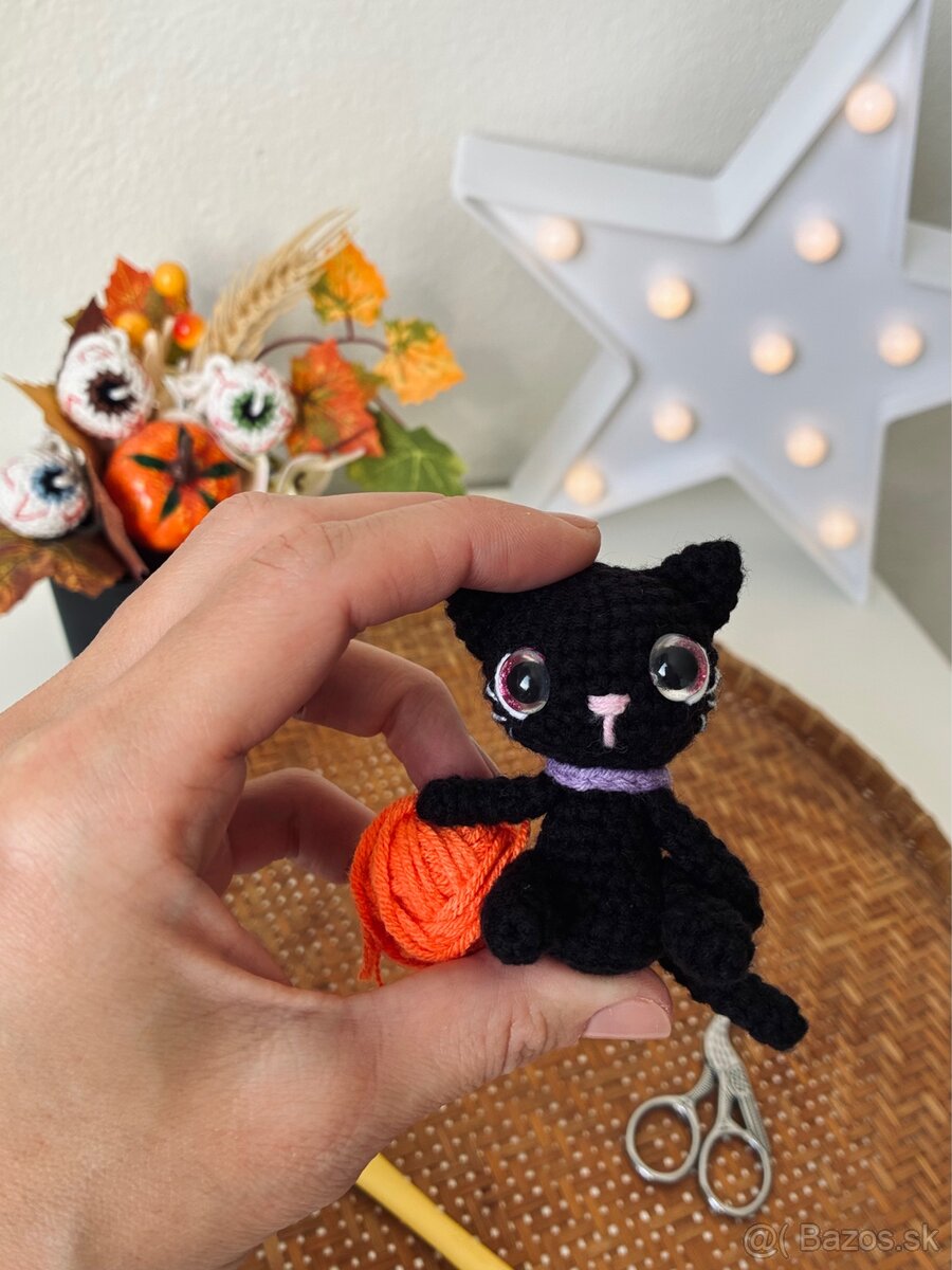Háčkovaná hračka duch a mačka Halloween - 6