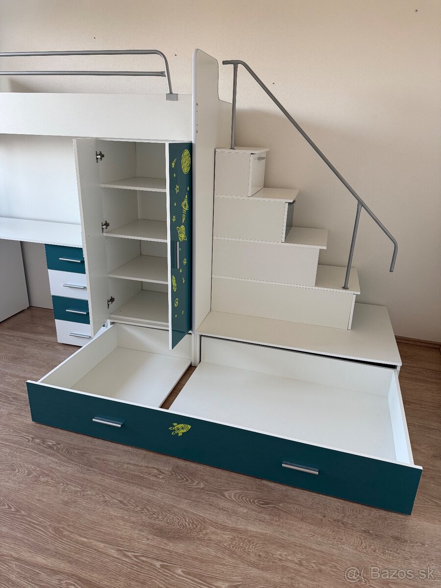 Detská poschodová posteľ so skriňou a stolom - 6
