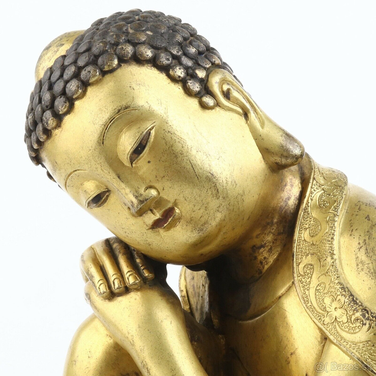 Starožitná čínska pozlátená medená socha Budhu - 6