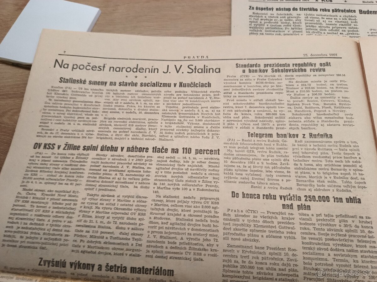 5 x noviny Pravda 1951, Stalin Gottwald - 6