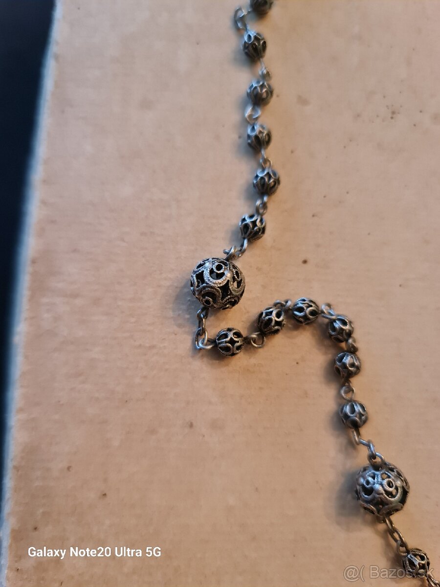 Strieborný stary krasny ruženec filigran - 6