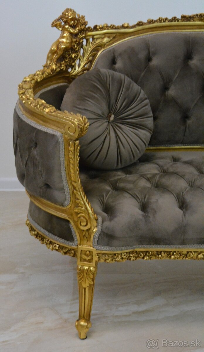 Zámecké řezbované sofa s amorky - čalouněné - 6