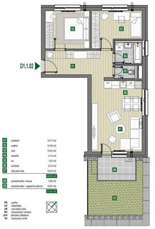 TOREA - ZELENÉ NIVY - 3i BYT SO ZÁHRADKOU V BYT. DOME D - PE - 6