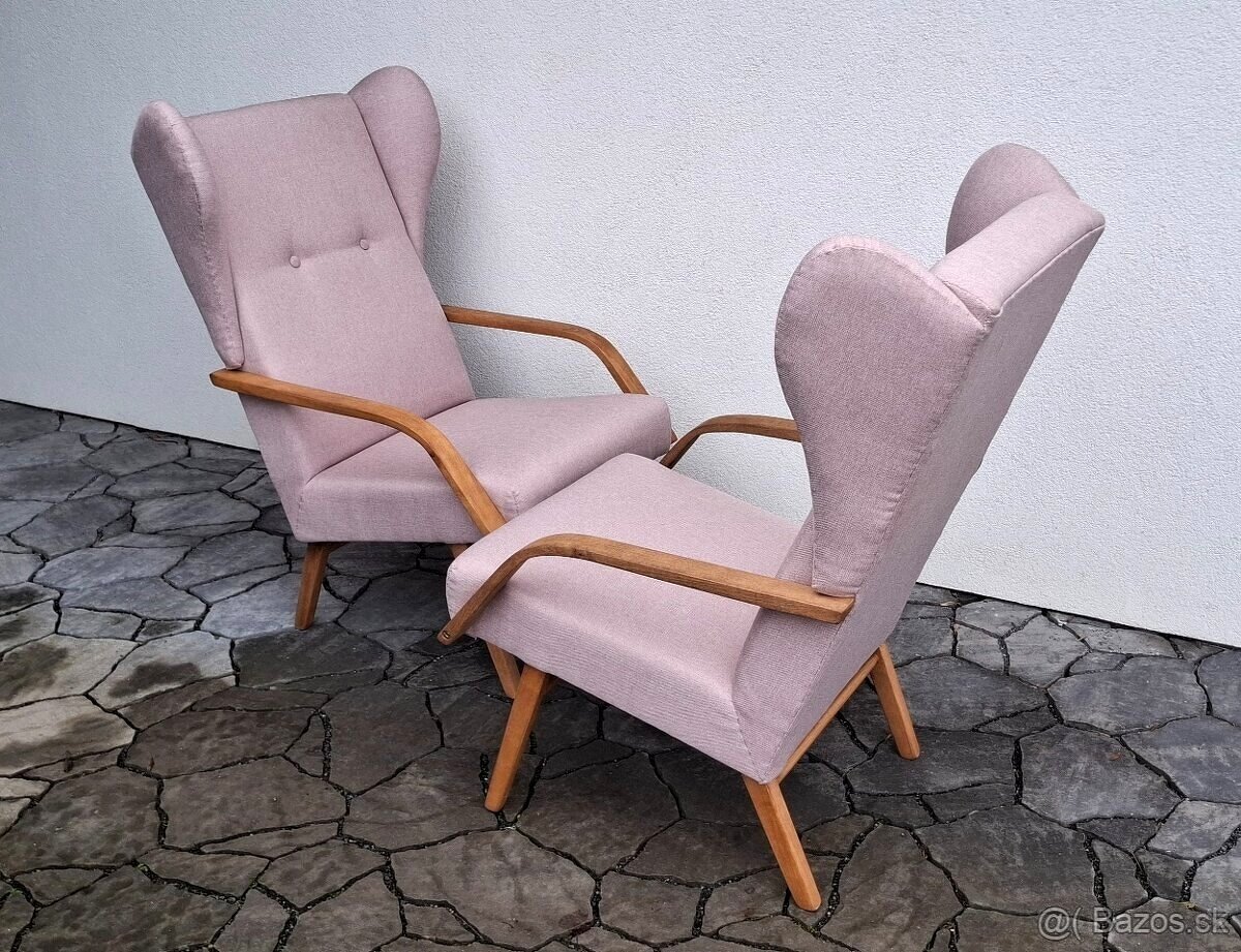 Retro křesla "ušáci" po renovaci 2ks - 6