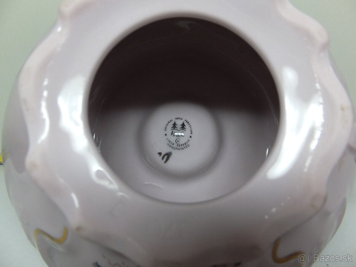 Originál růžový porcelán H&C Chodov, krásný svícen. - 6