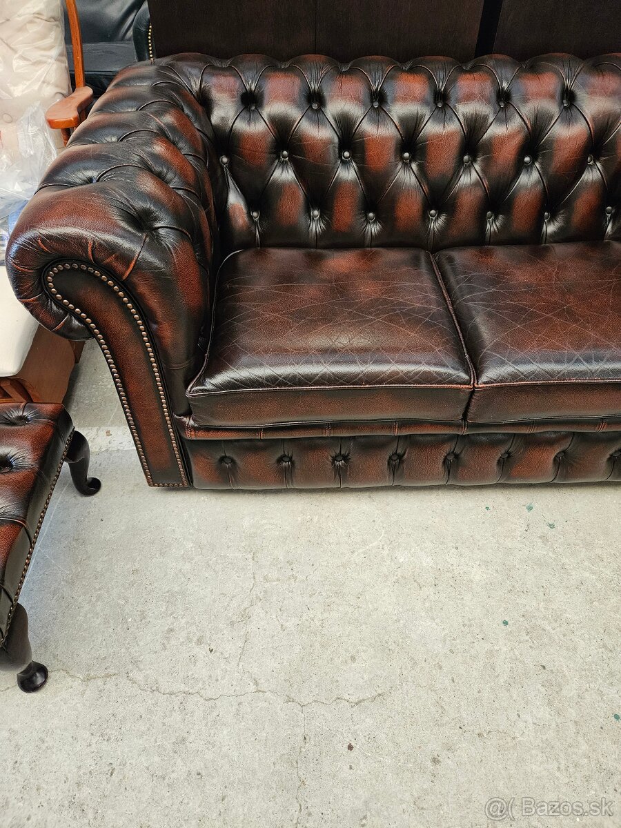 CHESTERFIELD ŠTÝL,KOŽENÁ SEDAČKA DVOJFAREBNÁ - 6