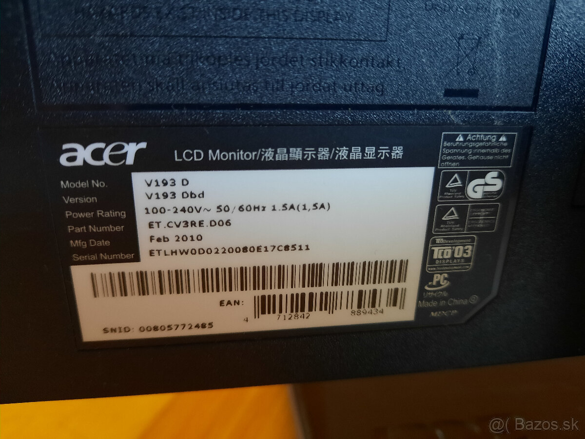 Monitor Acer V193D 19" 4:3 - 6